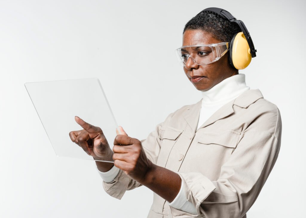 Stratégie de lobbying de l'IA: Un jeune professionnel de la tech africaine lunettes travaillant sur un ordinateur portable dans un espace créatif aux néons ; symbolisant l'économie numérique croissante du continent et la culture du travail à distance.