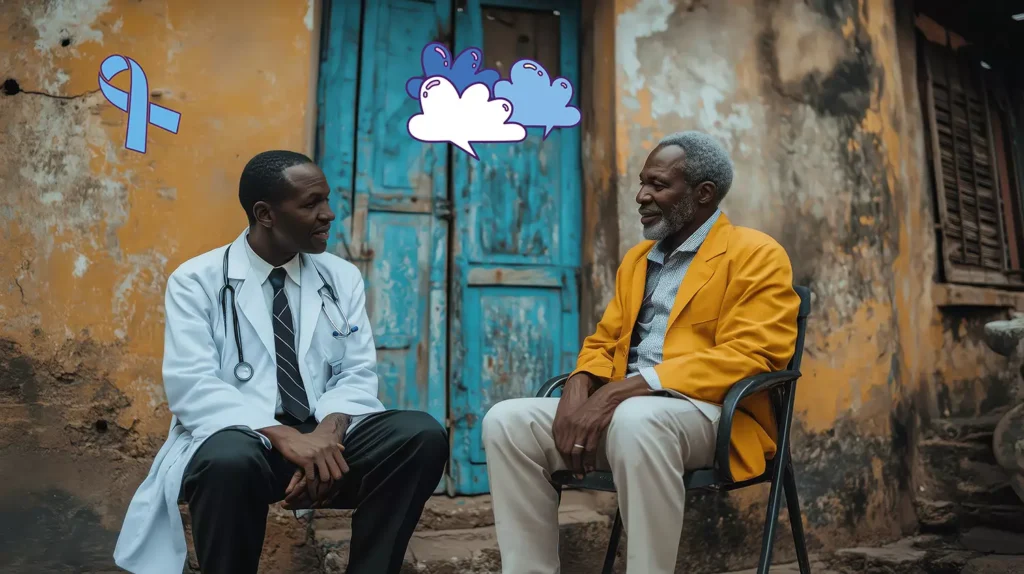 cancer: Un médecin africain consultant un patient dans un bureau médical.
